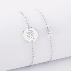 Duo bracelets Mariée personnalisés chaine trio scintillant et médaille gravée argent 2 trous 15 mm