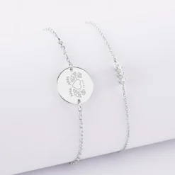 Duo bracelets Mariée personnalisés chaine trio scintillant et médaille gravée argent 2 trous 15 mm