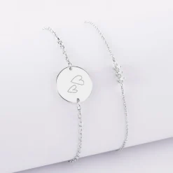 Duo bracelets Mariée personnalisés chaine trio scintillant et médaille gravée argent 2 trous 15 mm