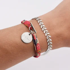 Duo bracelets personnalisés Epi et Liberty fermoir médaille gravée argent 15 mm