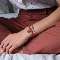 Duo bracelets personnalisés chaine Epi et Liberty fermoir médaille gravée plaqué or 15 mm