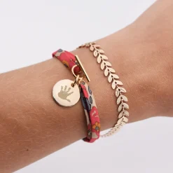 Duo bracelets personnalisés chaine Epi et Liberty fermoir médaille gravée plaqué or 15 mm