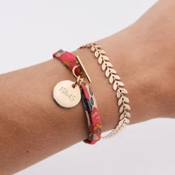 Duo bracelets personnalisés chaine Epi et Liberty fermoir médaille gravée plaqué or 15 mm