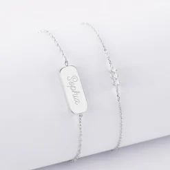 Duo bracelets personnalisés chaine trio scintillant et médaille gravée argent plaque 20x8 mm