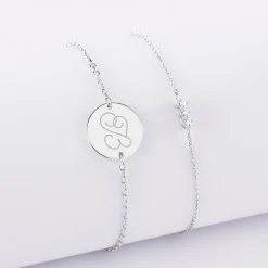 Duo bracelets personnalisés chaine trio scintillant et médaille gravée argent 2 trous 15 mm