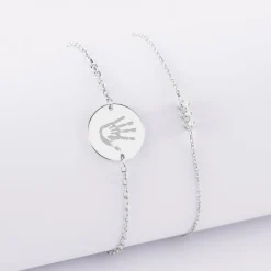 Duo bracelets personnalisés chaine trio scintillant et médaille gravée argent 2 trous 15 mm