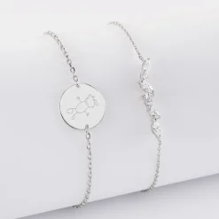 Duo bracelets personnalisés chaine barrette scintillante et médaille gravée argent 2 trous 15 mm