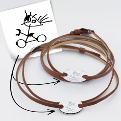 Duo de bracelets cuir personnalisés médailles gravées argent ovales 2 trous 25x16 mm