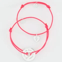 Duo de bracelets médailles gravées argent cible coeur 21 mm et coeur 10mm