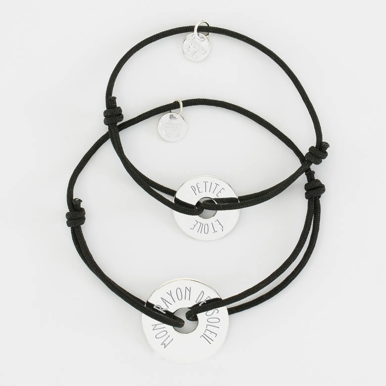 Duo de bracelets médailles gravées argent cible 20mm et cible 16mm