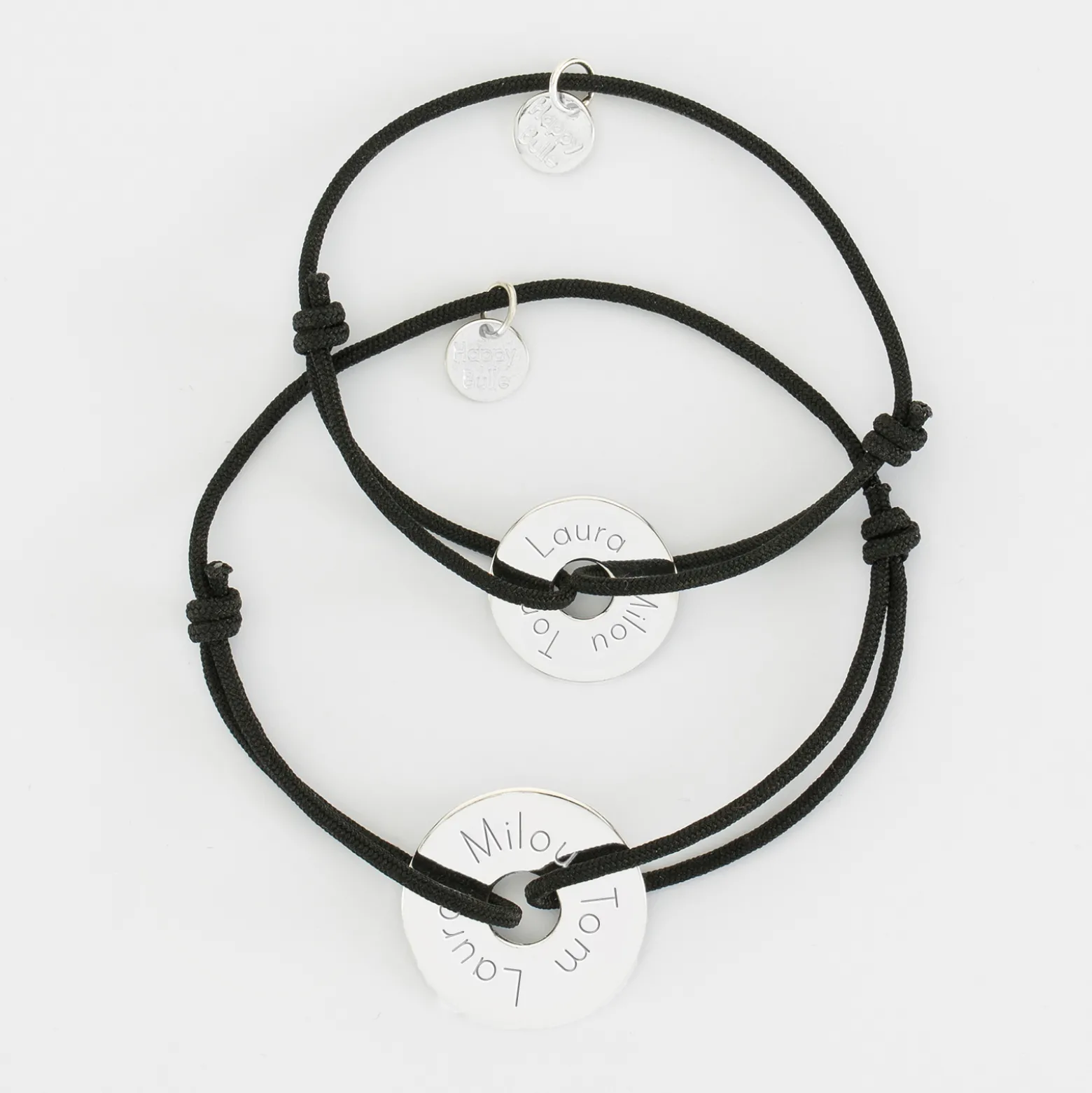 Duo de bracelets médailles gravées argent cible 20mm et cible 16mm