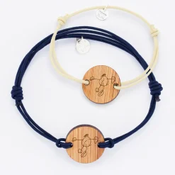 Duo de bracelets personnalisés médailles gravées bois rondes 2 trous 21 mm