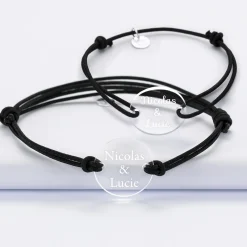 Duo de bracelets personnalisés médailles gravées acrylique rondes 2 trous 21 mm