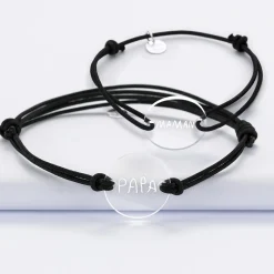 Duo de bracelets personnalisés médailles gravées acrylique rondes 2 trous 21 mm