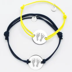 Duo de bracelets personnalisés médailles gravées argent 2 trous 20 mm