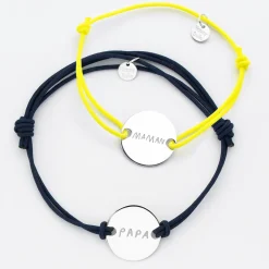 Duo de bracelets personnalisés médailles gravées argent 2 trous 20 mm