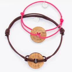Duo de bracelets personnalisés médailles gravées bois cible 21 mm