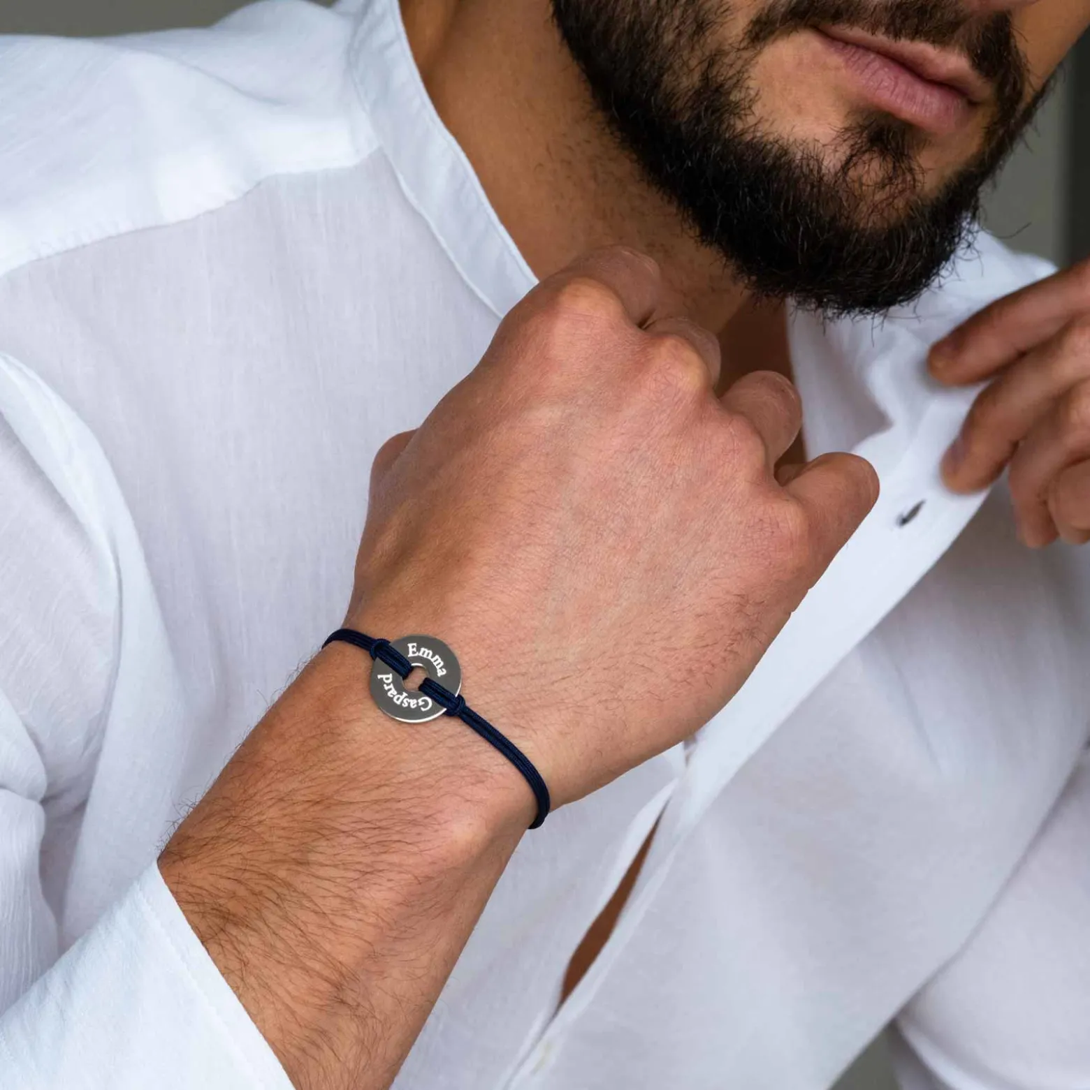 Duo de bracelets personnalisés médailles gravées argent cible 20 mm