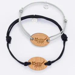 Duo de bracelets personnalisés médailles gravées bois ovale 25x17 mm