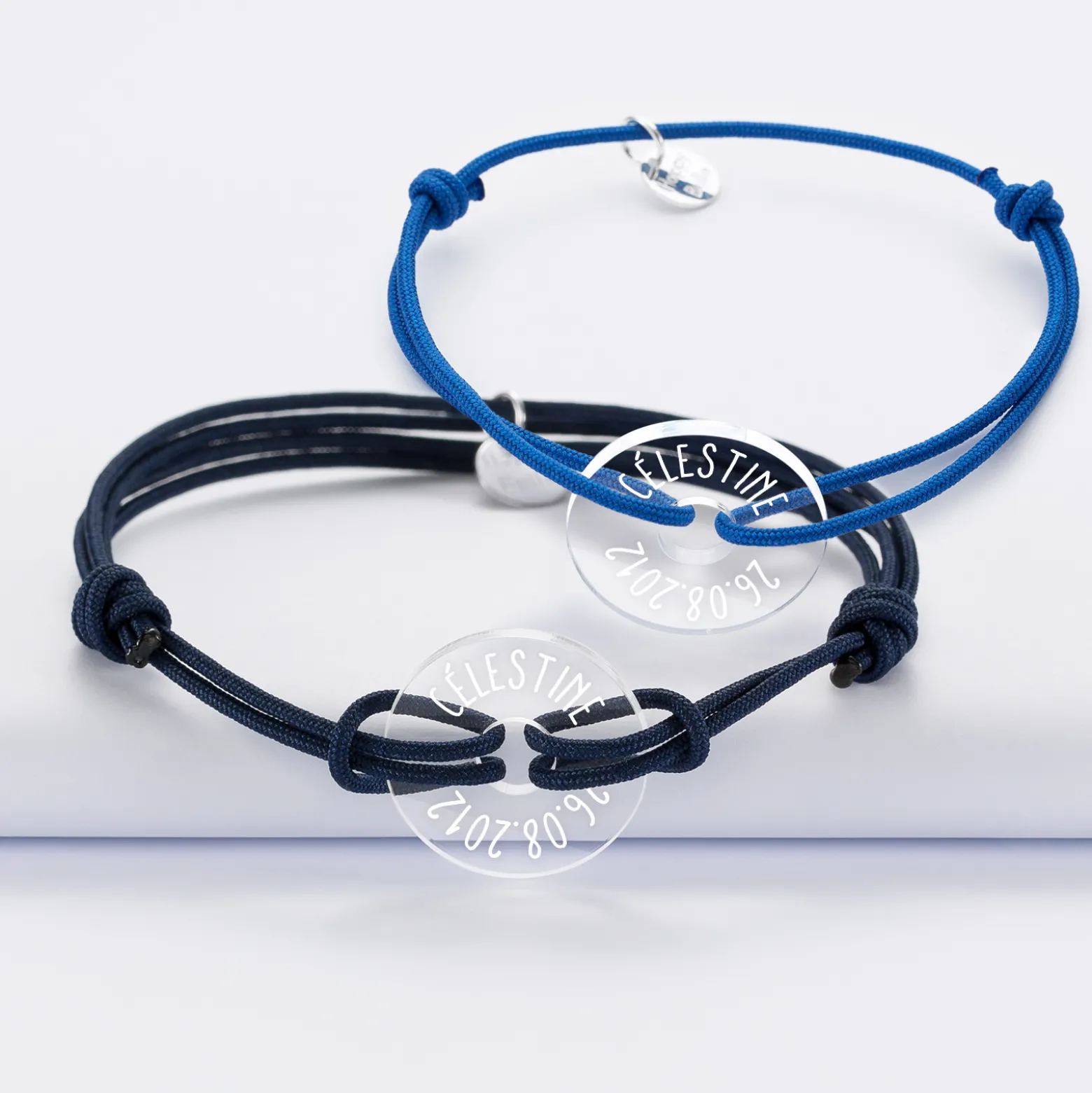 Duo de bracelets personnalisés médailles gravées acrylique cible 21 mm