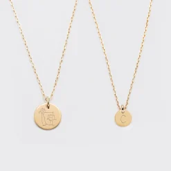 Duo de pendentifs personnalisés médailles gravées plaqué or 15 mm et 10 mm