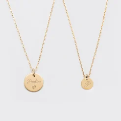 Duo de pendentifs personnalisés médailles gravées plaqué or 15 mm et 10 mm