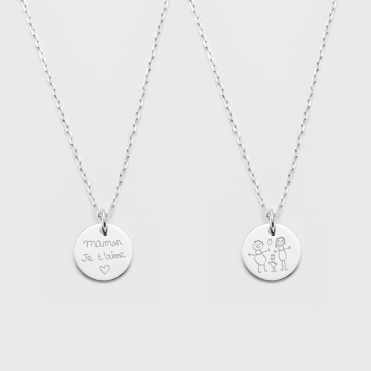 Duo de pendentifs personnalisés médailles gravées argent 15 mm
