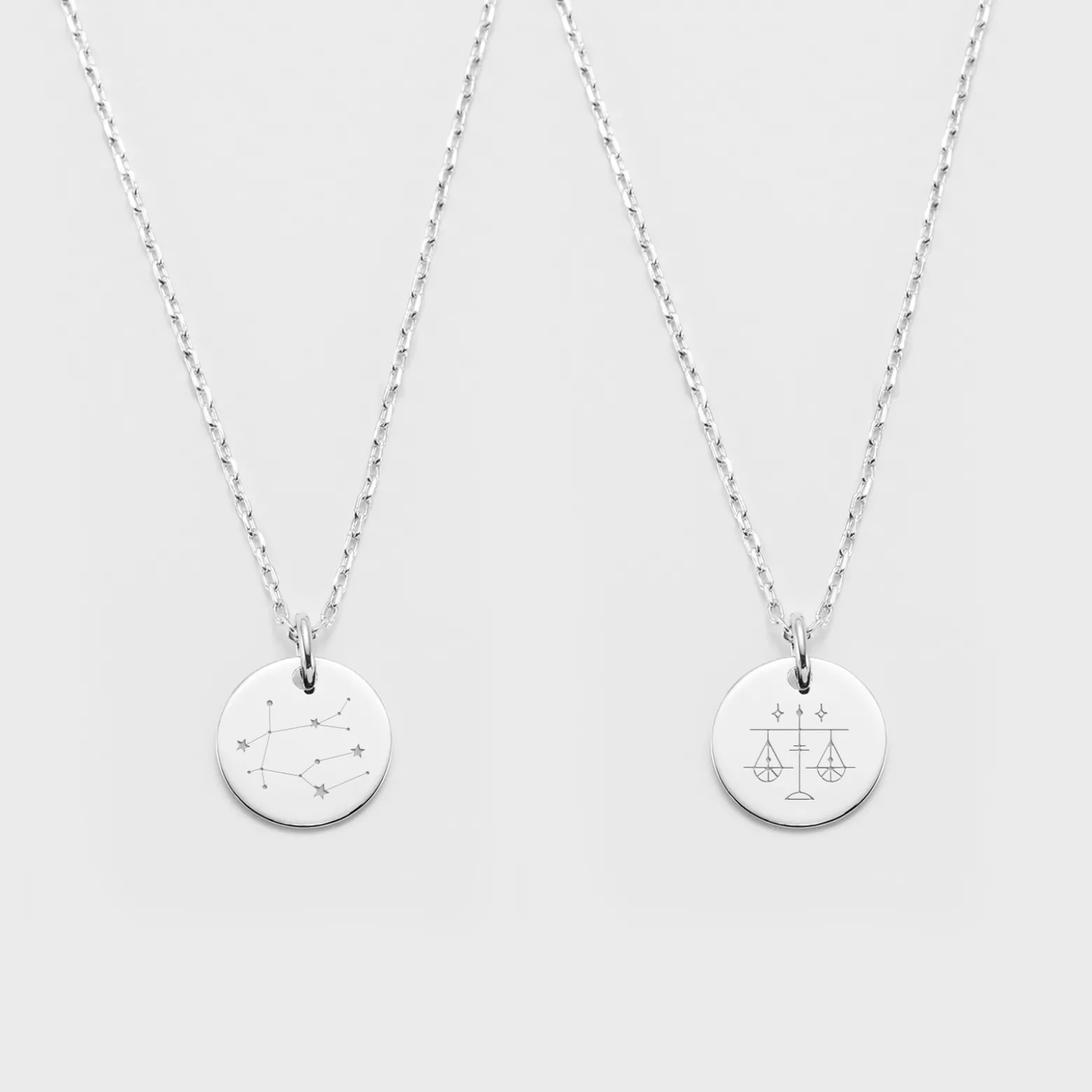 Duo de pendentifs personnalisés médailles gravées argent 15 mm