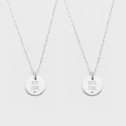 Duo de pendentifs personnalisés médailles gravées argent 15 mm