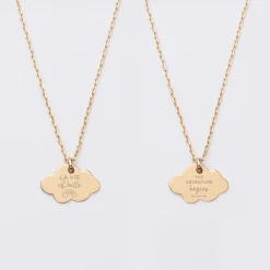 Duo de pendentifs personnalisés médailles gravées nuage plaqué or 20x14 mm