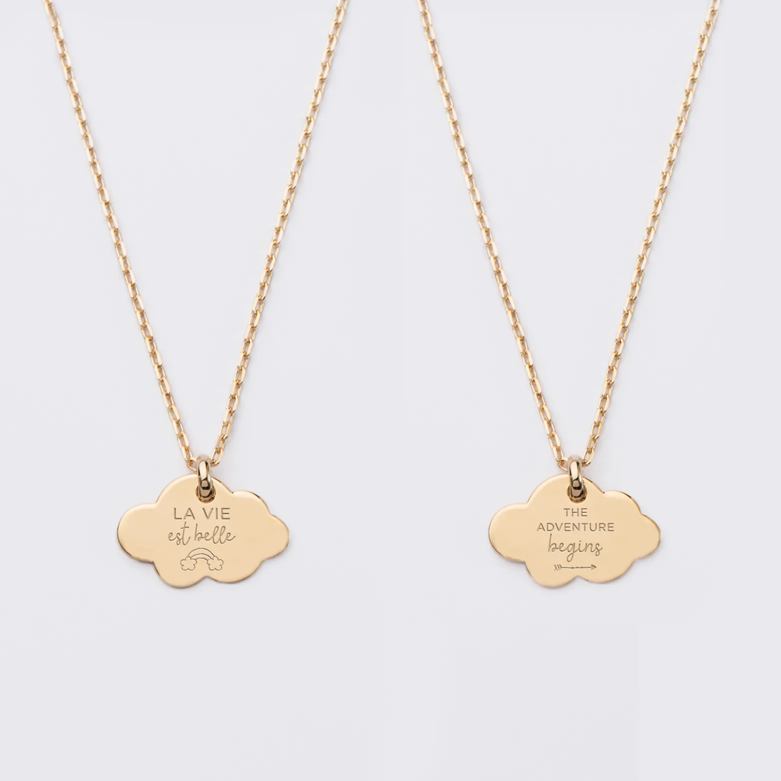 Duo de pendentifs personnalisés médailles gravées nuage plaqué or 20x14 mm