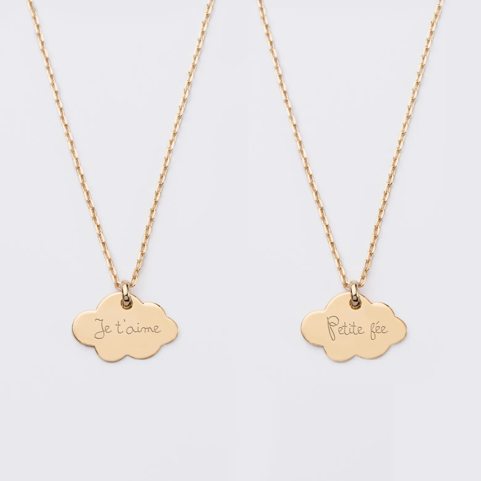 Duo de pendentifs personnalisés médailles gravées nuage plaqué or 20x14 mm