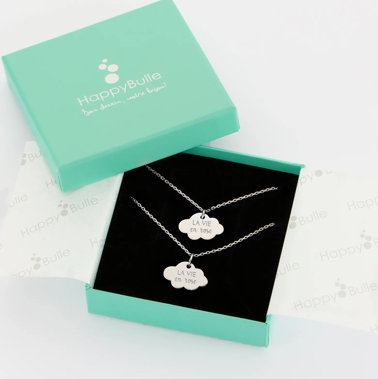 Duo de pendentifs personnalisés médailles gravées nuage argent 20x14 mm
