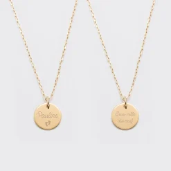 Duo de pendentifs personnalisés médailles gravées plaqué or 15 mm
