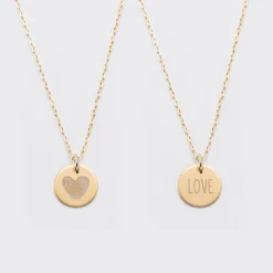 Duo de pendentifs personnalisés médailles gravées plaqué or 15 mm