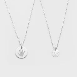 Duo de pendentifs personnalisés médailles gravées argent 15 mm et 10 mm
