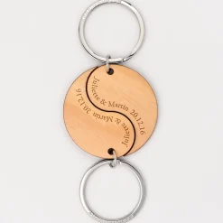 Duo de porte-clés personnalisés médailles gravées bois Yin & Yang