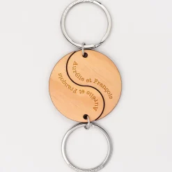 Duo de porte-clés personnalisés médailles gravées bois Yin & Yang
