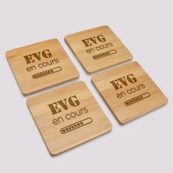 Lot de 4 sous-verres EVG personnalisés gravés bambou 10x10 cm