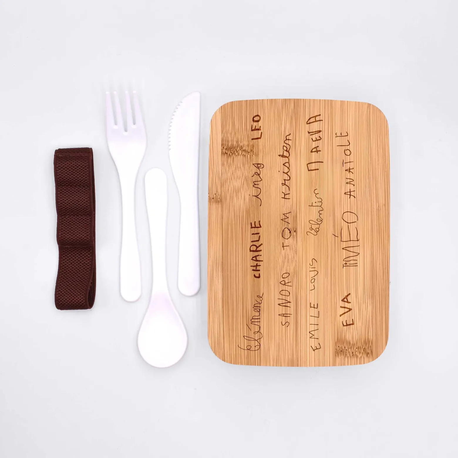 Lunch box personnalisé couvercle bois gravé 700ml avec couverts