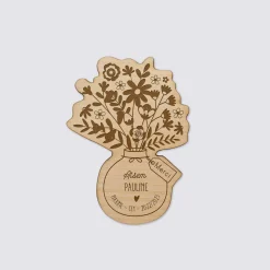 Magnet bouquet de fleurs personnalisé bois gravé 56x78 mm - édition spéciale 