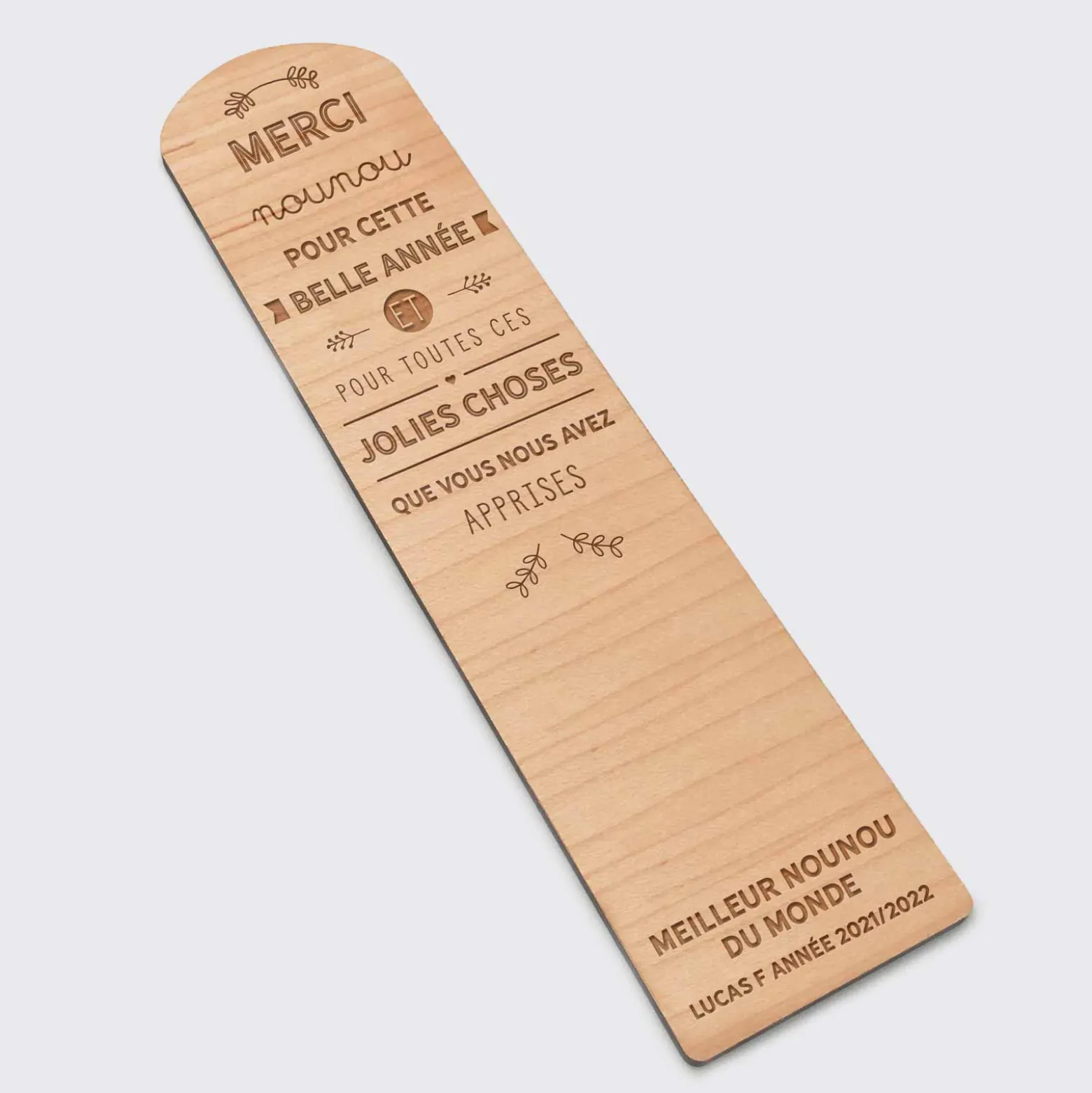 Marque page personnalisé bois gravé "Belle année" - édition spéciale fleurie