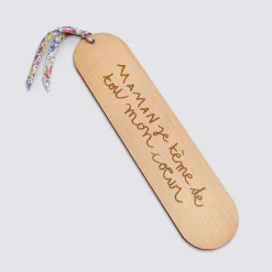 Marque page personnalisé bois gravé avec cordon liberty