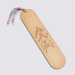 Marque page personnalisé bois gravé avec cordon liberty