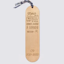 Marque page personnalisé bois gravé avec cordon liberty - édition spéciale "Merci Maîtresse"