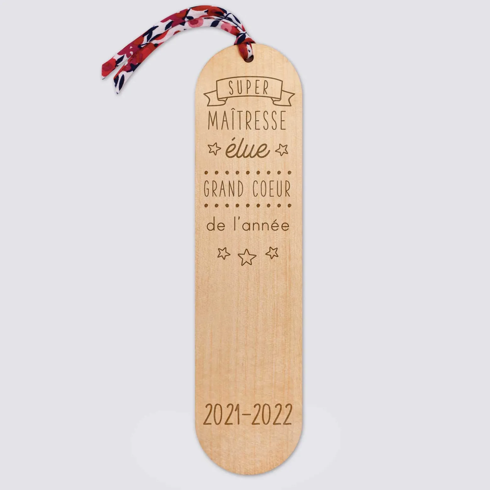 Marque page personnalisé bois gravé avec cordon liberty - édition spéciale "Super Maîtresse"