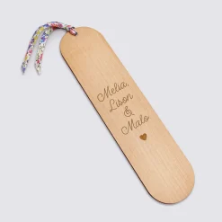 Marque page personnalisé bois gravé avec cordon liberty - édition spéciale