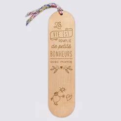 Marque page personnalisé bois gravé avec cordon liberty - édition spéciale "Petits bonheurs"