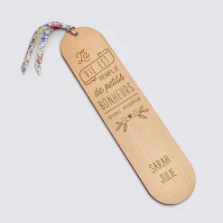 Marque page personnalisé bois gravé avec cordon liberty - édition spéciale
