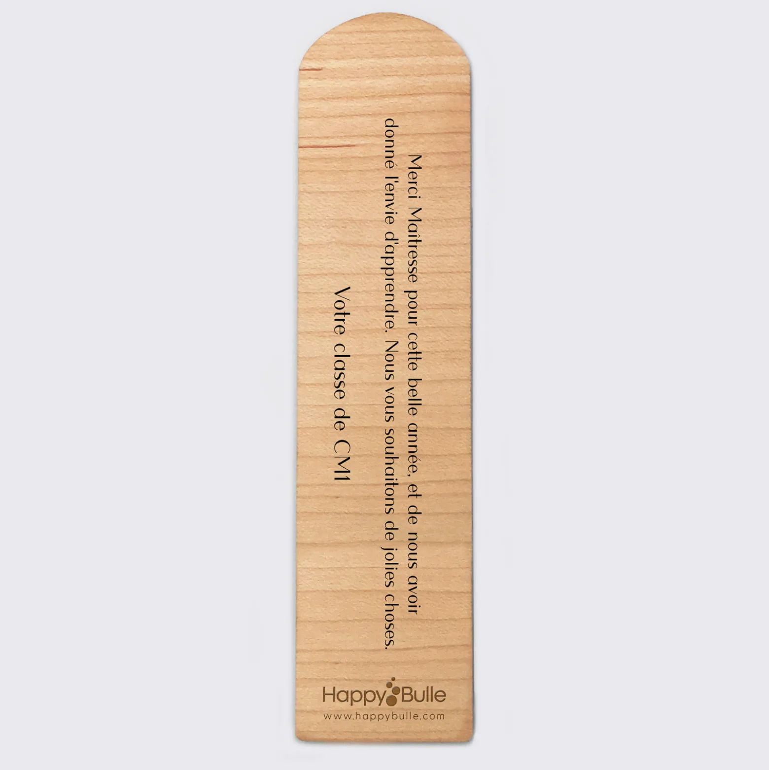 Marque page personnalisé bois gravé - Edition spéciale "Merci maîtresse"